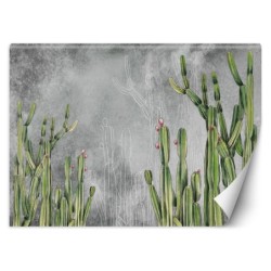 Fototapete - Grün Kaktus Blumen Betonoptik Grau | Feeby