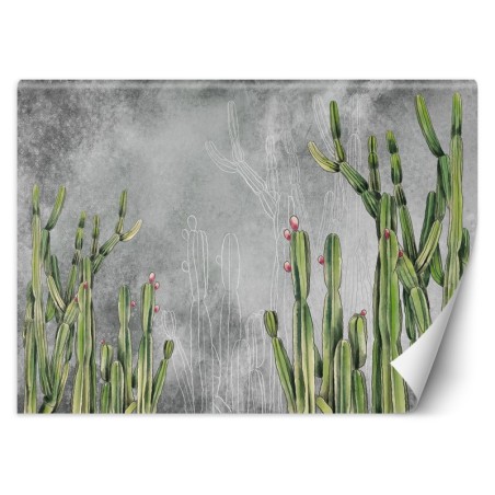 Fototapete - Grün Kaktus Blumen Betonoptik Grau | Feeby