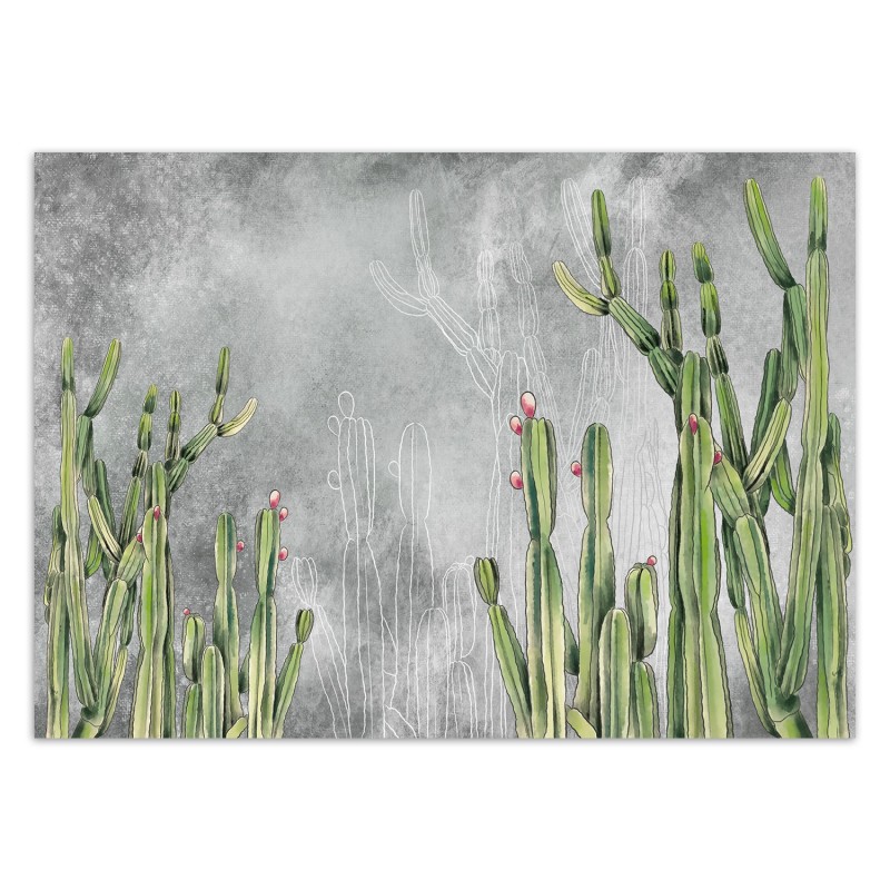 Fototapete - Grün Kaktus Blumen Betonoptik Grau | Feeby