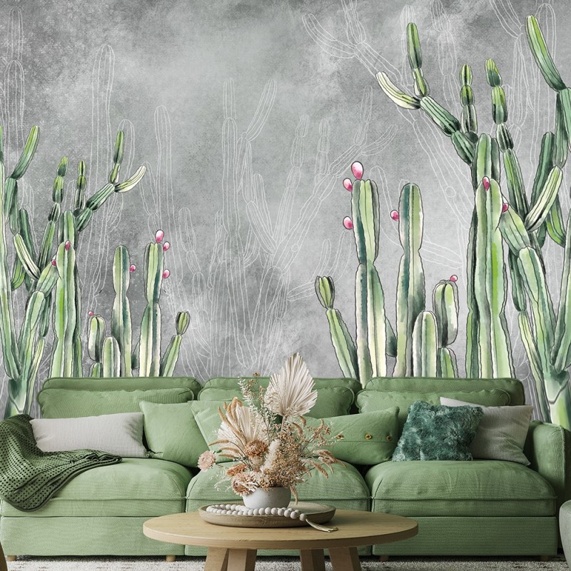 Modische Fototapete - Atacama Cactus Betonwand | Feeby