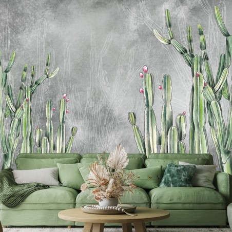 Modische Fototapete - Atacama Cactus Betonwand | Feeby