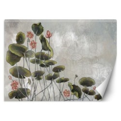 Fototapete - Wasserlilie Blumen Betonwand Grau | Feeby