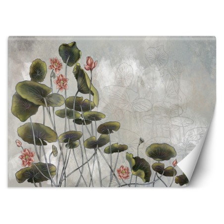 Fototapete - Wasserlilie Blumen Betonwand Grau | Feeby