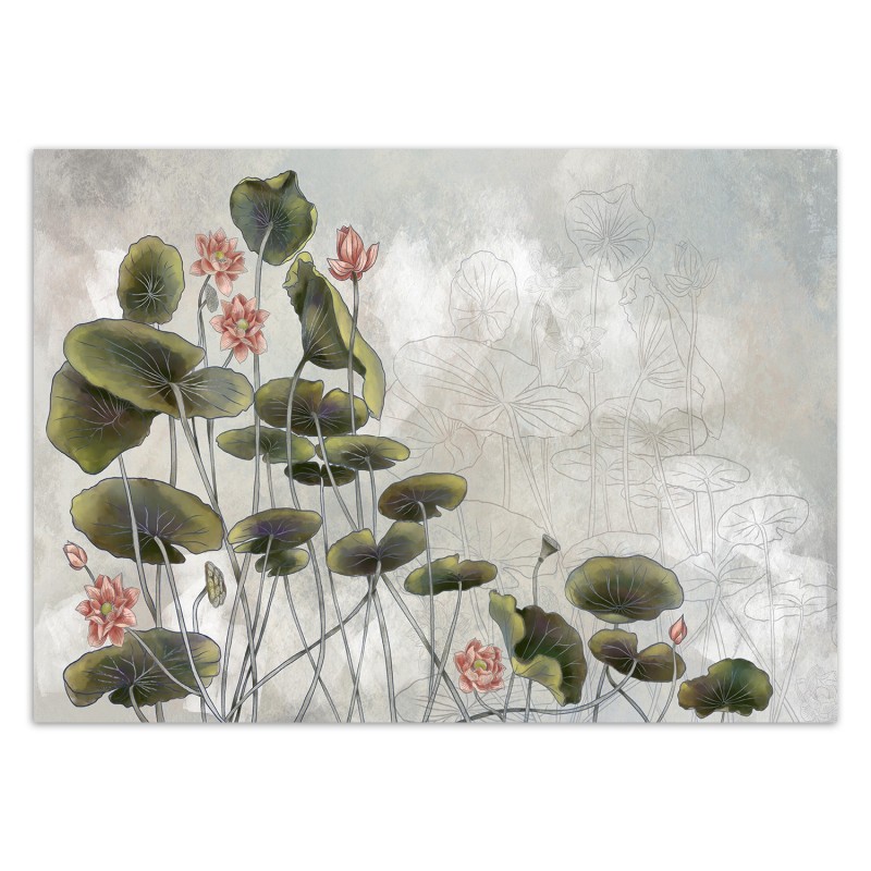 Fototapete - Wasserlilie Blumen Betonwand Grau | Feeby