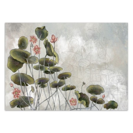 Fototapete - Wasserlilie Blumen Betonwand Grau | Feeby