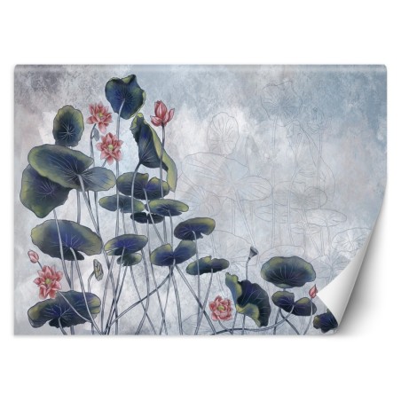 Moderne Fototapete - Blumen Wasserlilie Betonoptik | Feeby