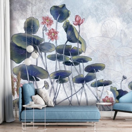 Moderne Fototapete - Blumen Wasserlilie Betonoptik | Feeby