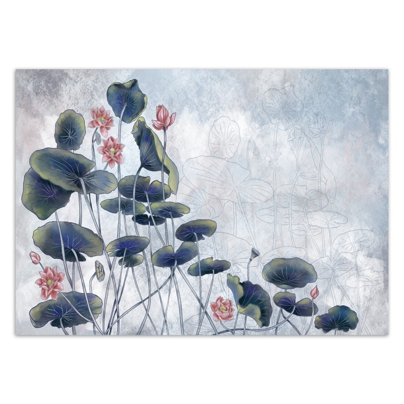 Moderne Fototapete - Blumen Wasserlilie Betonoptik | Feeby