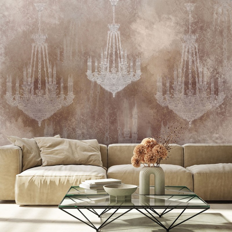 Modische Fototapete - Kronleuchter Beton Textur | Feeby