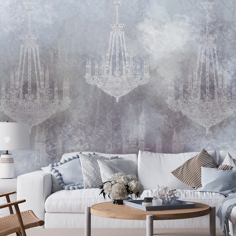 Fototapete - Kronleuchter Beton Blau Grau | Feeby