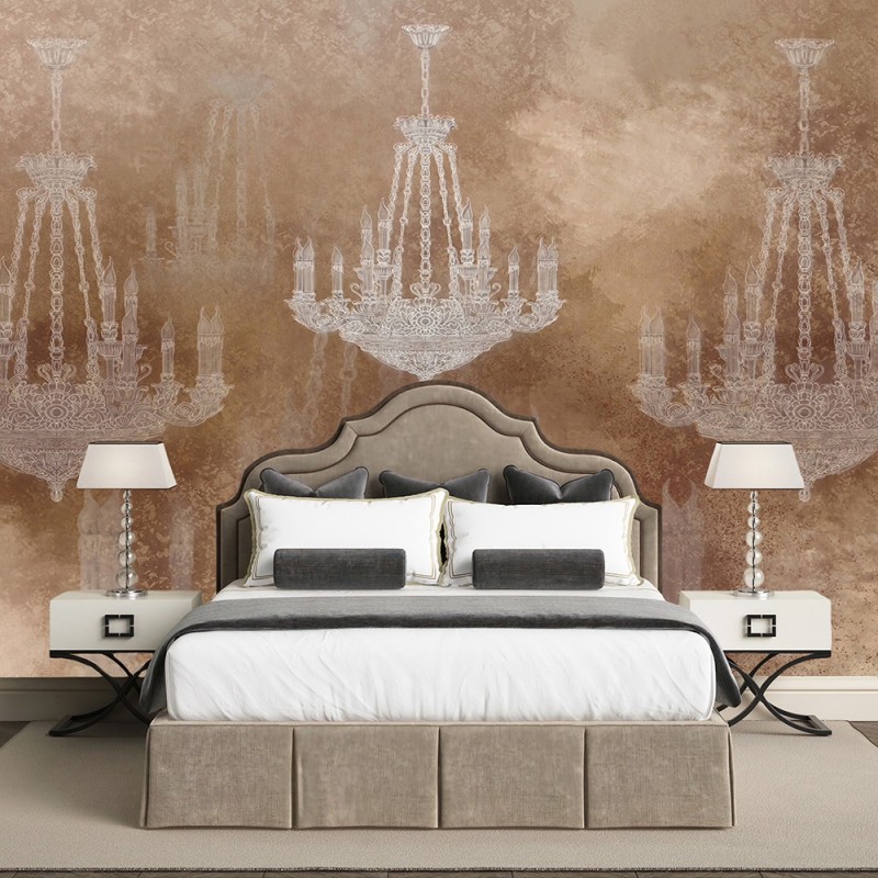 Modische Fototapete - Vintage Kronleuchter Braun | Feeby