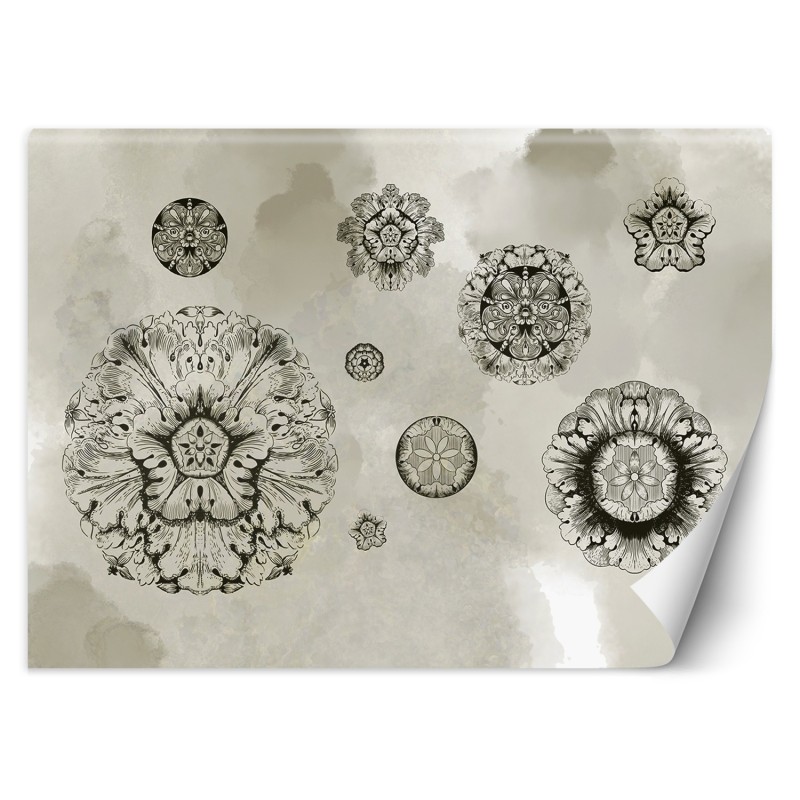 Fototapete - Beton Textur Geometrische Blumen Grau | Feeby