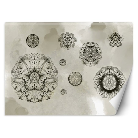 Fototapete - Beton Textur Geometrische Blumen Grau | Feeby