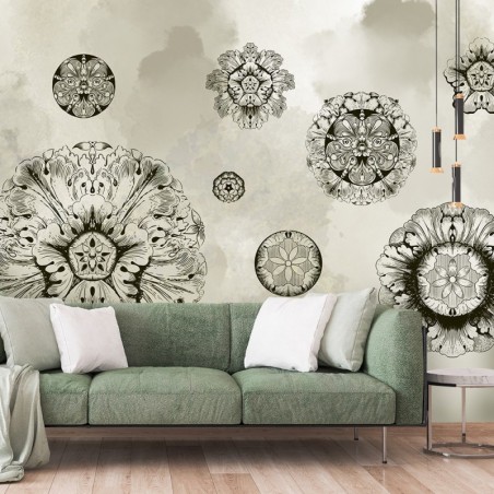 Fototapete - Beton Textur Geometrische Blumen Grau | Feeby