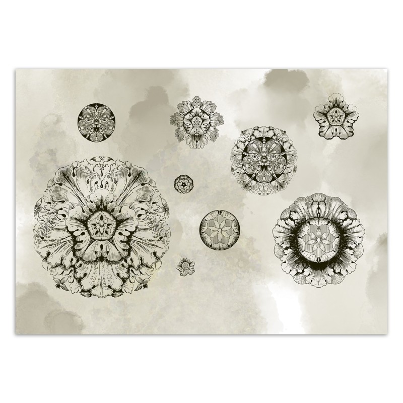 Fototapete - Beton Textur Geometrische Blumen Grau | Feeby