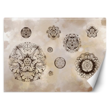 Fototapete - Blumen Geometrische Formen Beige Braun | Feeby