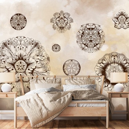 Fototapete - Blumen Geometrische Formen Beige Braun | Feeby