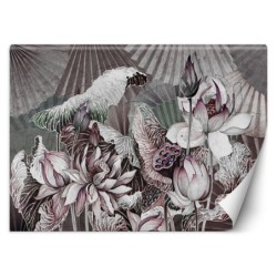Fototapete - Lotus Blumen Pflanzen Beige Grau | Feeby