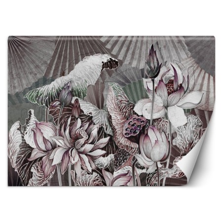 Fototapete - Lotus Blumen Pflanzen Beige Grau | Feeby