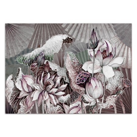 Fototapete - Lotus Blumen Pflanzen Beige Grau | Feeby