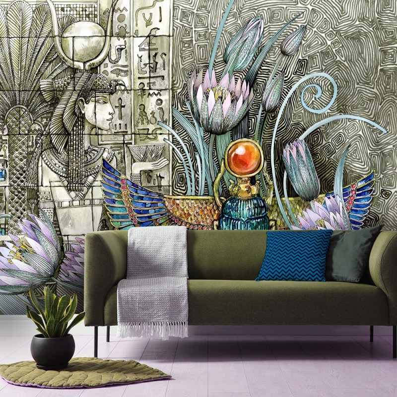 Fototapete - Ägyptische Hieroglyphen und Skarablen | Feeby