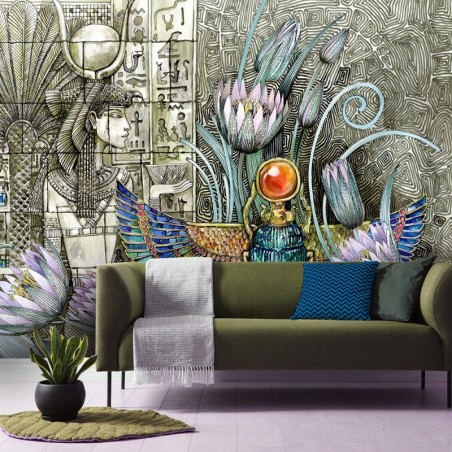 Fototapete - Ägyptische Hieroglyphen und Skarablen | Feeby