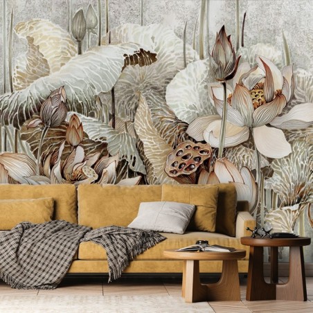 Fototapete - Lotus Blumen Beige Braun | Feeby