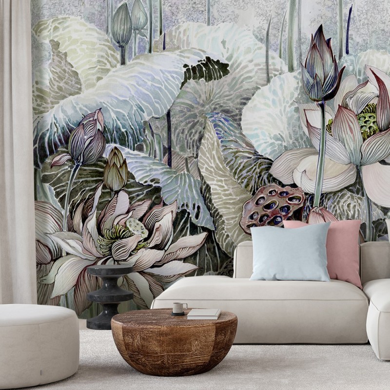 Fototapete - Luxury Lotos Blumen Beige Braun | Feeby