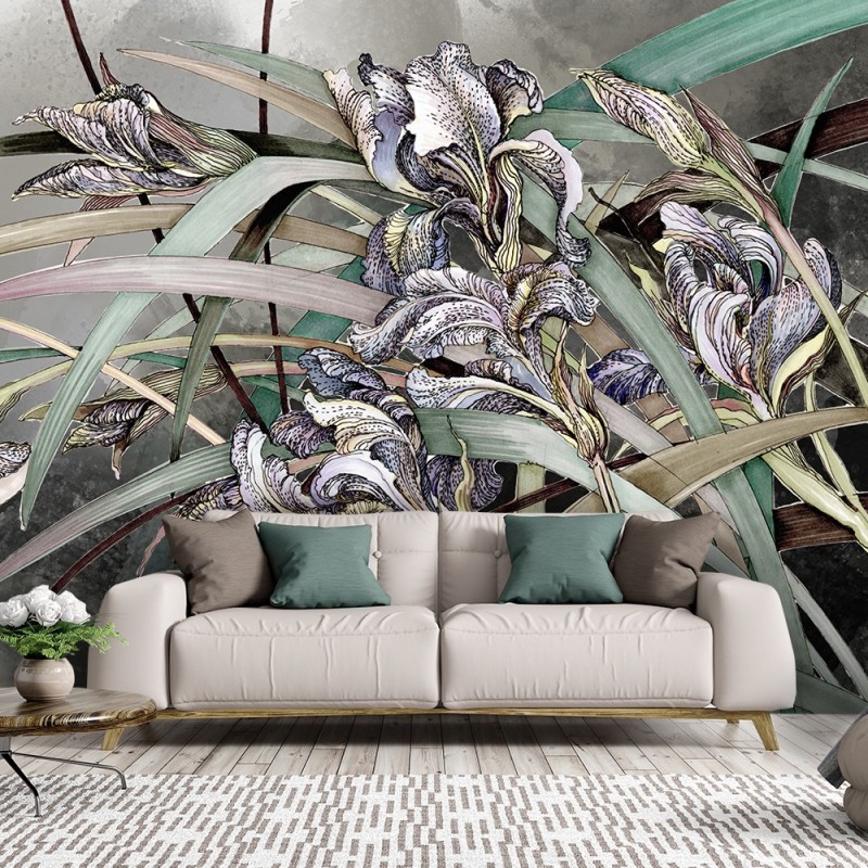 Fototapete - Irises Blumen Blumenstrauß Natur Pflanzen Lila | Feeby