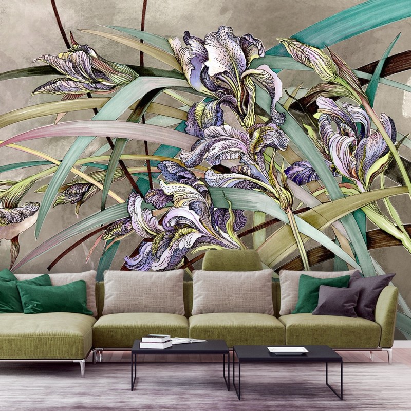 Fototapete - Iris Blumen Betonoptik Struktur | Feeby