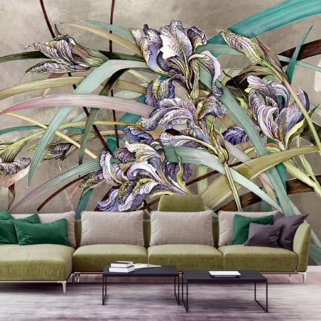 Fototapete - Iris Blumen Betonoptik Struktur | Feeby