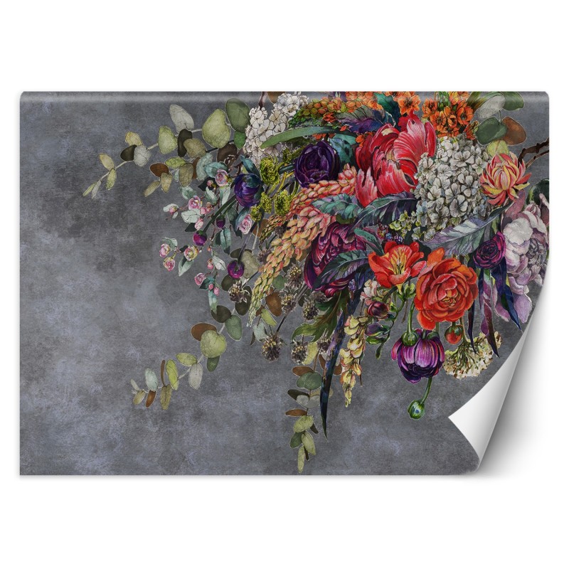 Stilvolle Fototapete - Blumenstrauß Betonoptik | Feeby