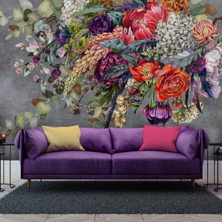 Stilvolle Fototapete - Blumenstrauß Betonoptik | Feeby
