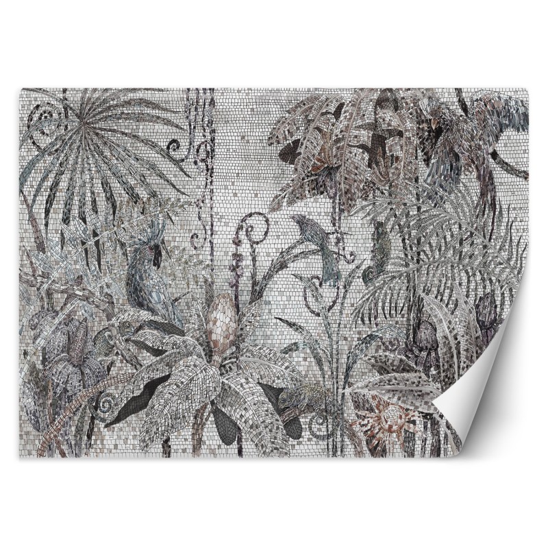 Fototapete - Mosaik - Dschungel Grau | Feeby