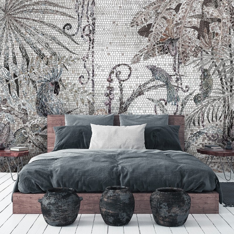 Fototapete - Mosaik - Dschungel Grau | Feeby