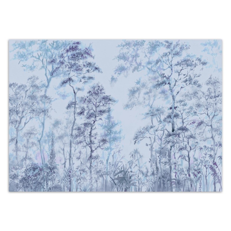 Fototapete - Hohe dünne Bäume Blau Landschaft | Feeby