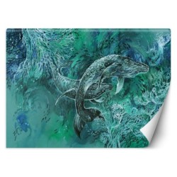 Moderne Fototapete - Ein Paar Wale im Meer Türkis | Feeby