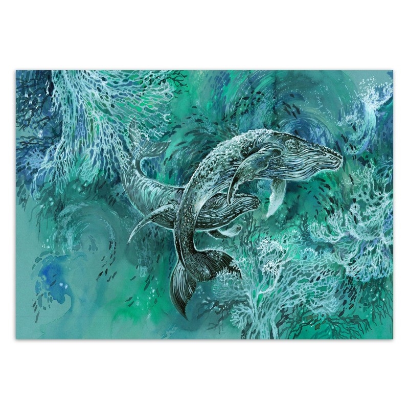 Moderne Fototapete - Ein Paar Wale im Meer Türkis | Feeby