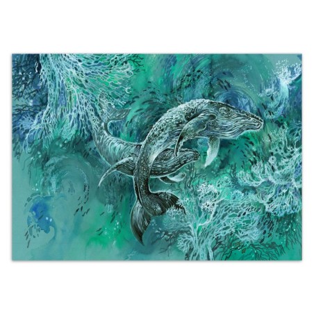 Moderne Fototapete - Ein Paar Wale im Meer Türkis | Feeby