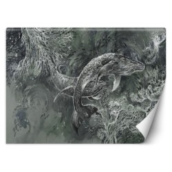 Modische Fototapete - Wale im Meer Grau | Feeby