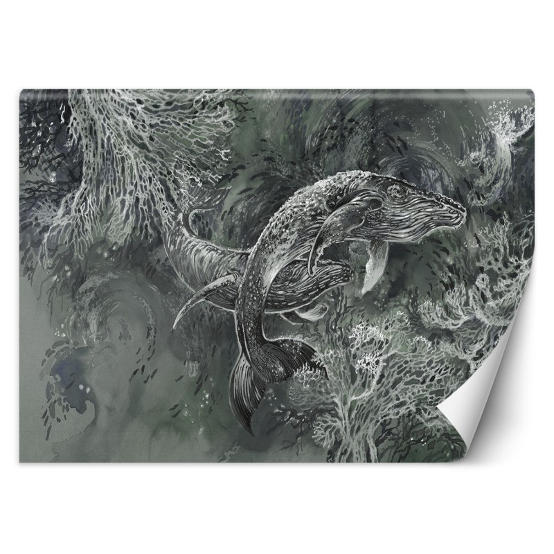 Modische Fototapete - Wale im Meer Grau | Feeby