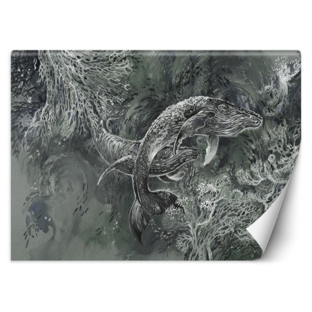 Modische Fototapete - Wale im Meer Grau | Feeby