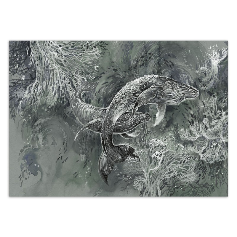 Modische Fototapete - Wale im Meer Grau | Feeby