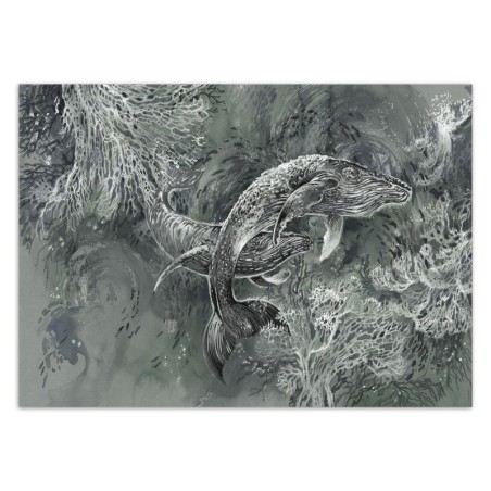 Modische Fototapete - Wale im Meer Grau | Feeby