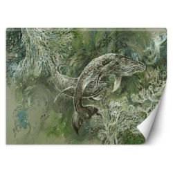 Stilvolle Fototapete - Ein Paar Wale Abstrakt Grün | Feeby