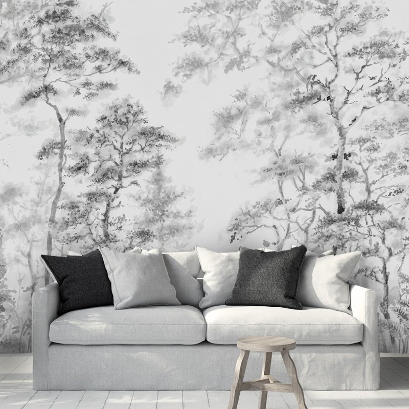 Fototapete - Bäume Landschaft Natur Aquarell | Feeby