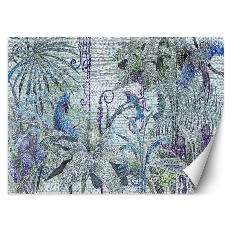 Moderne Fototapete - Dschungel Mosaik Türkis | Feeby