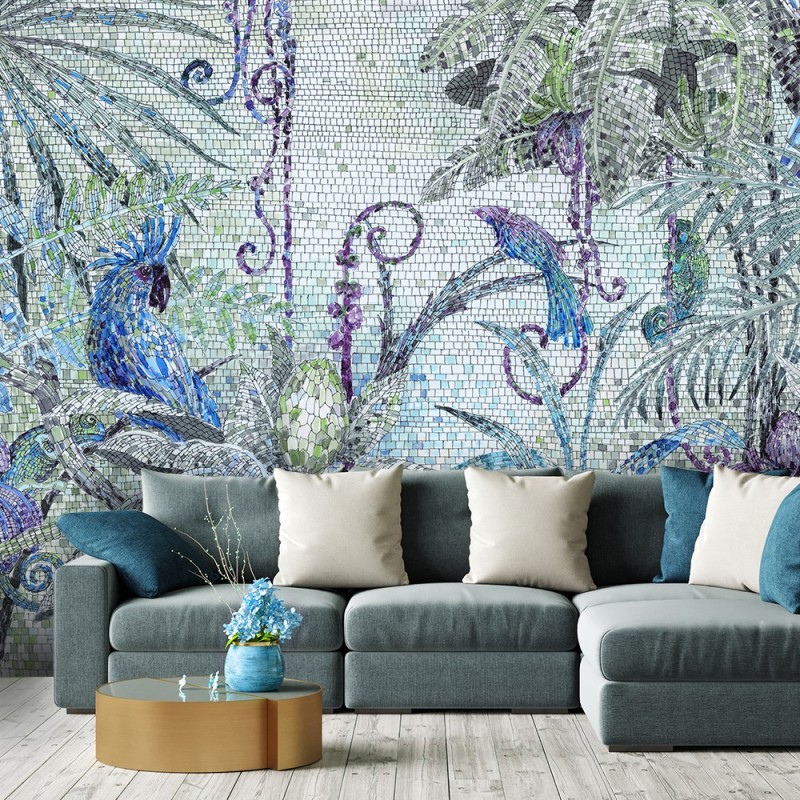 Moderne Fototapete - Dschungel Mosaik Türkis | Feeby