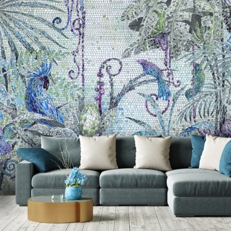 Moderne Fototapete - Dschungel Mosaik Türkis | Feeby