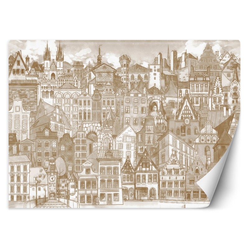 Fototapete - Stadt Architektur Braun Aquarell | Feeby